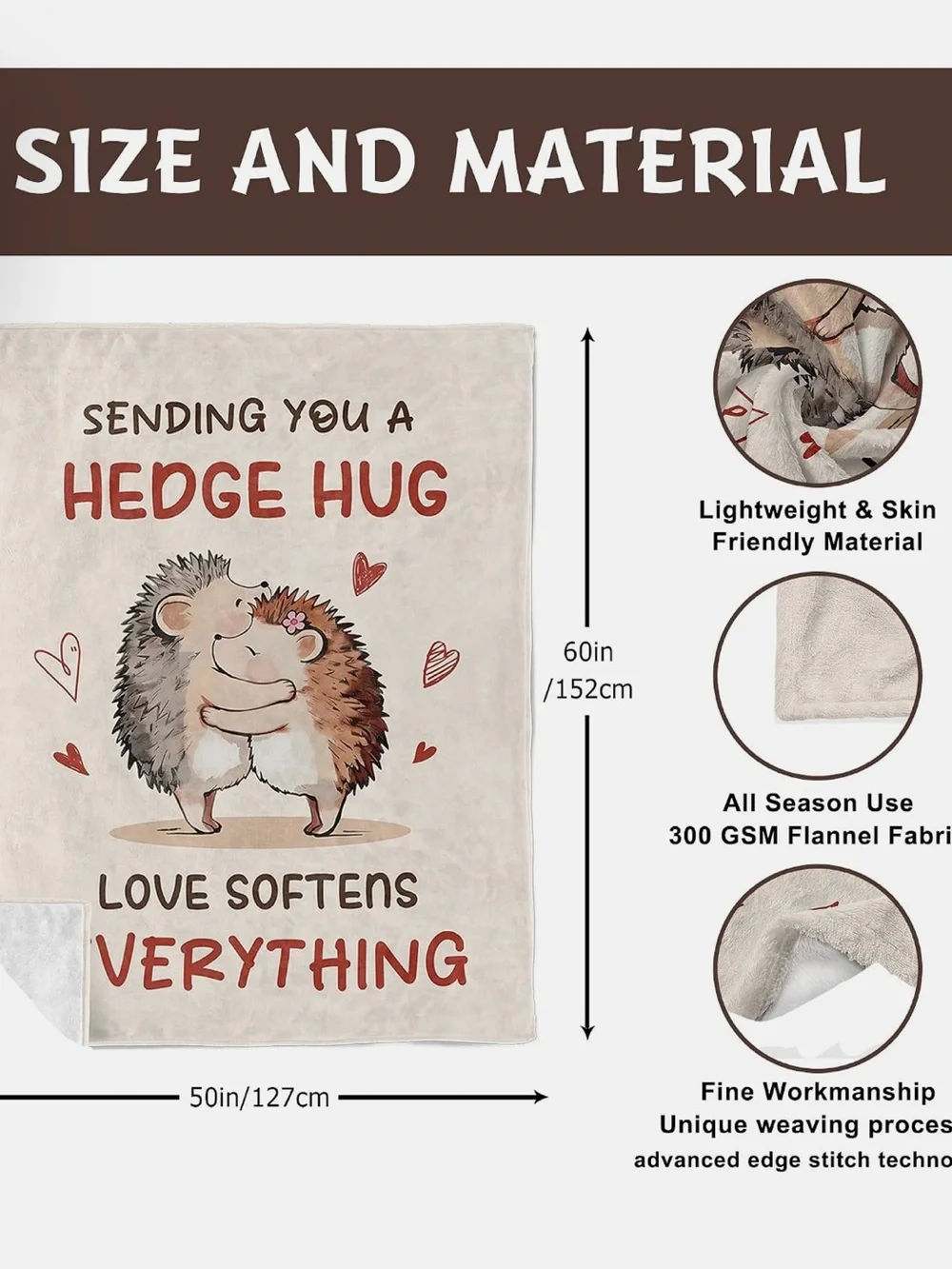 Sending You a Hedge Hug Cream Flannel Throw Blanket - Cute Hedgehog Design